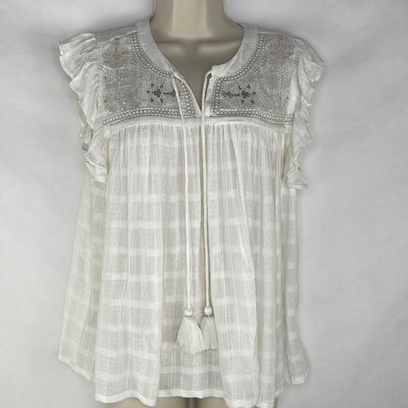 Nicole Miller Artelier Bohemian Style Metallic Thread Embroidered Top - Picture 1 of 6